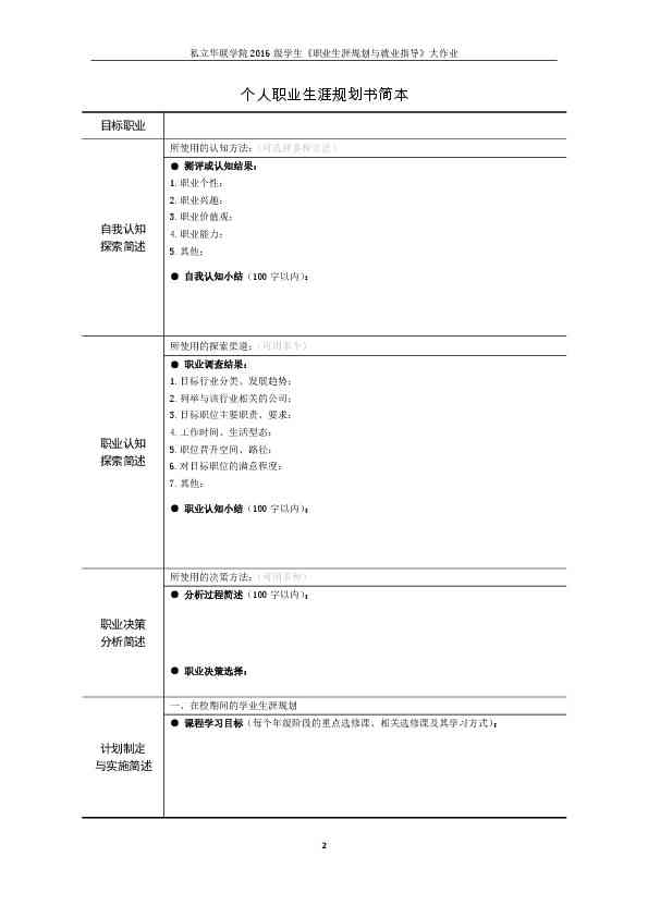 职业规划作业：写作指导、模板、人物访谈、个人简历及题目汇编