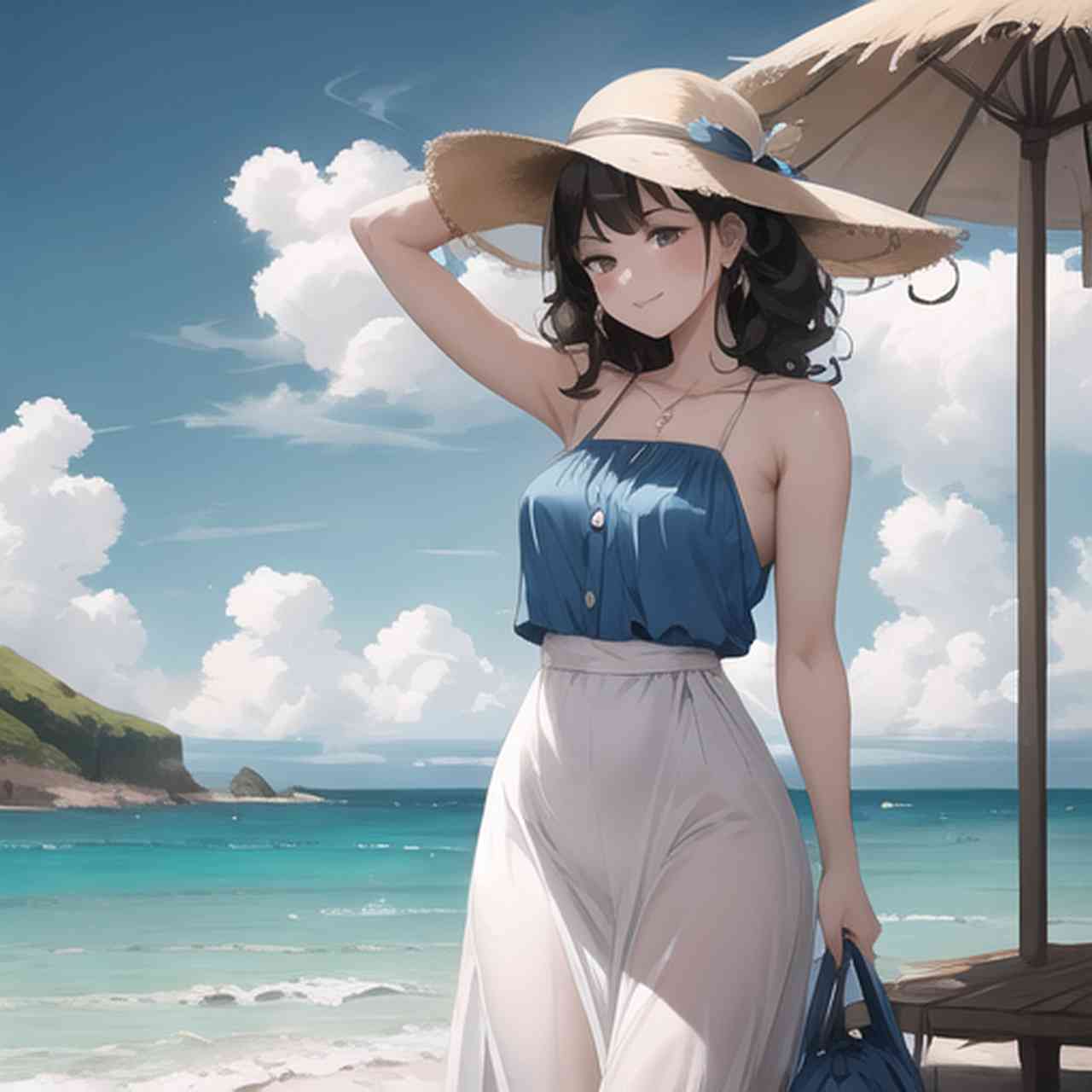 AI绘画：海边美女与浪漫风景创意文案汇编及灵感短句集锦