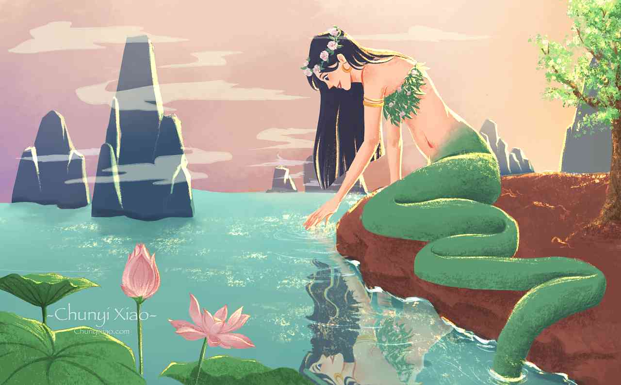 原创儿插画：女娲造人神话故事作品，中国神话素材创作，站酷精选图片