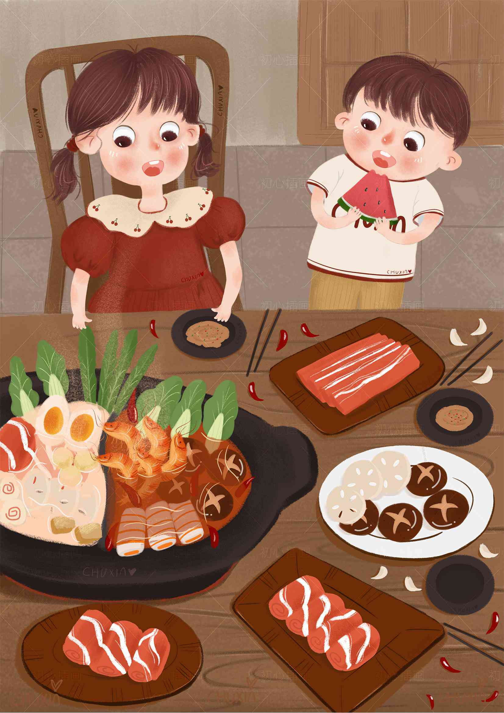 ai插画食物火锅文案：创意美食插画与火锅食材搭配文案设计