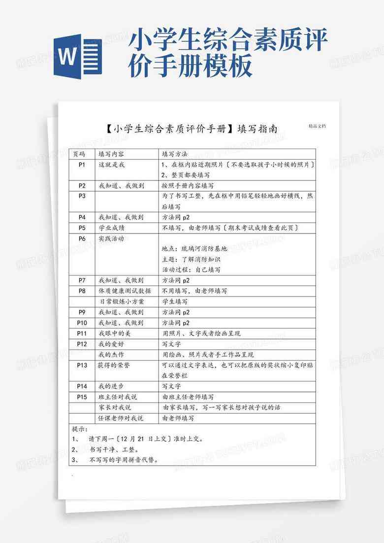 学生素质报告册评语ai